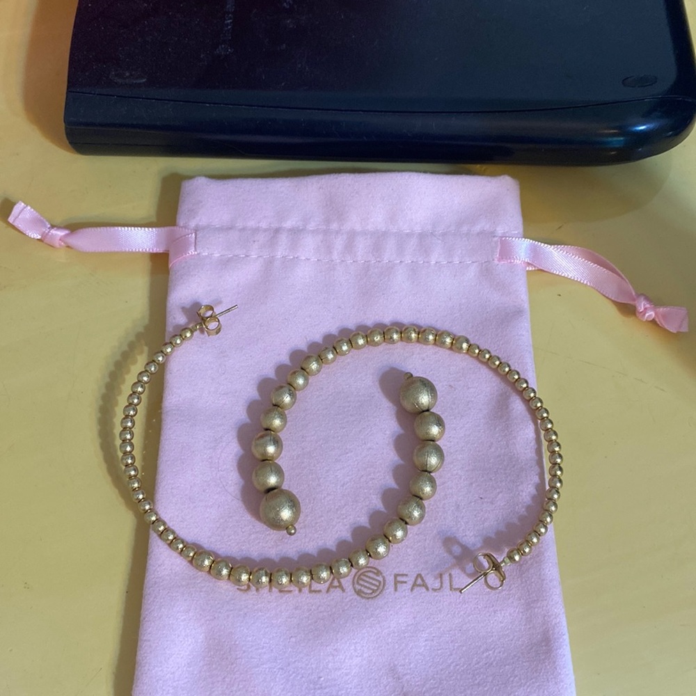Shelia Fajl Rare large crescent gold bead hoops